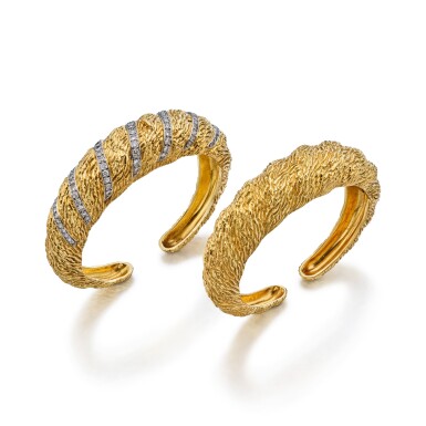 View full screen - View 1 of Lot 450. Gold and Diamond Wristwatch and Gold Cuff-Bracelet.