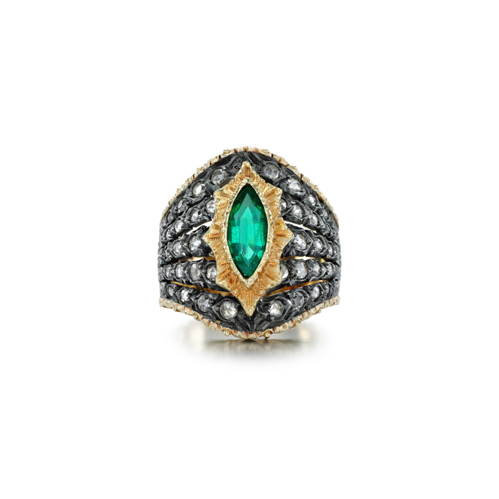 View full screen - View 1 of Lot 64. Mario Buccellati | Emerald and diamond ring.