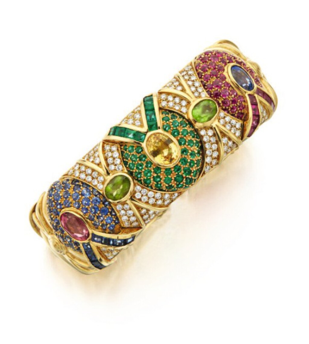 View full screen - View 1 of Lot 33. BULGARI | GOLD, GEM-SET AND DIAMOND CUFF-BRACELET.
