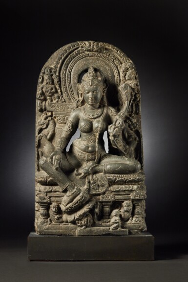 View full screen - View 1 of Lot 573. A black stone stele of Syamatara, Eastern India, Pala kingdom, possibly Kurkihar, circa 10th century.