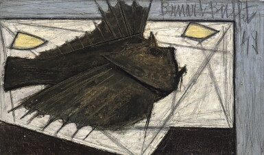 View full screen - View 1 of Lot 256. Bernard Buffet 貝爾納・布菲 | Rascasse et deux citrons 鮋魚與兩顆檸檬.