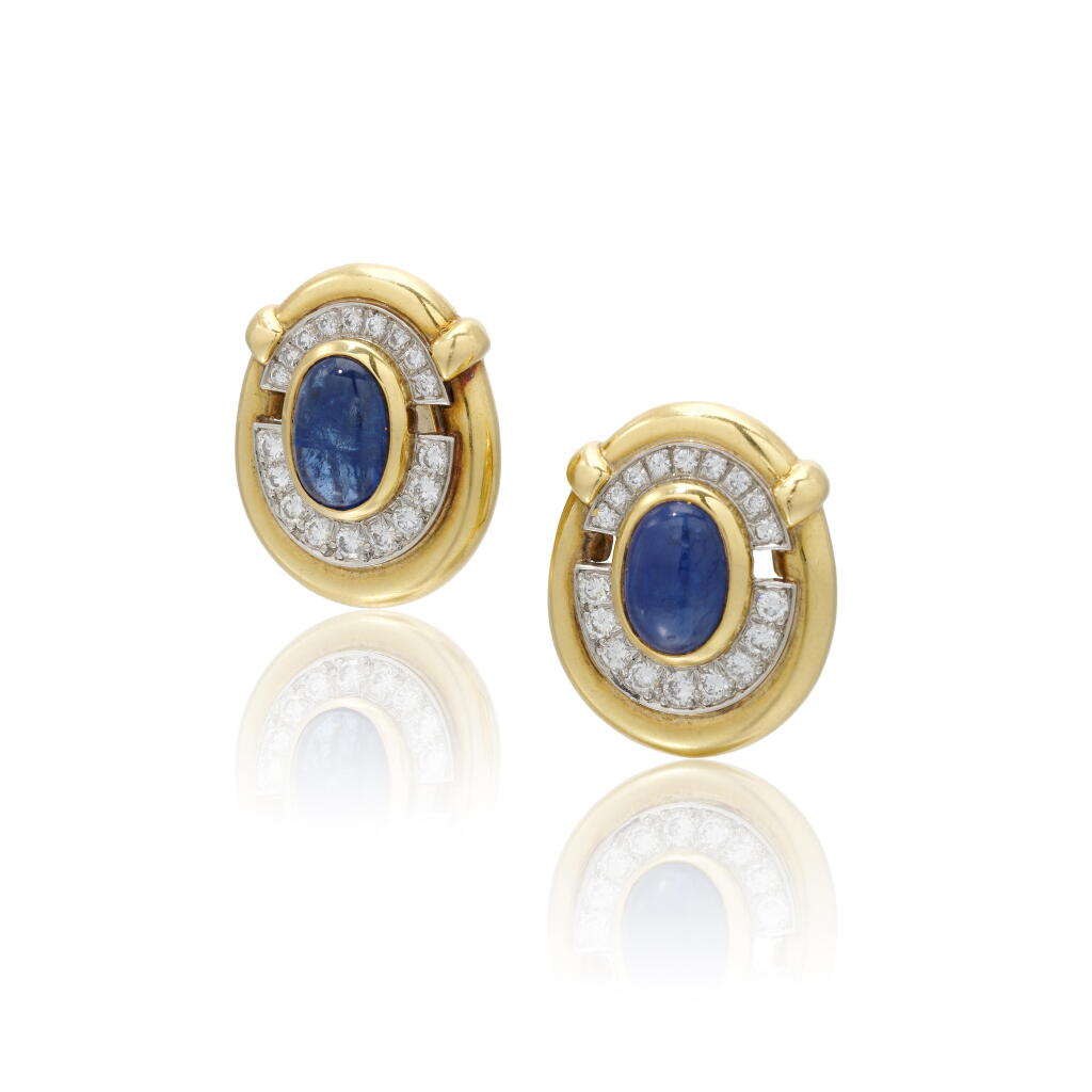 View full screen - View 1 of Lot 141. Sapphire and diamond earrings | Paio di orecchini in zaffiri e diamanti .