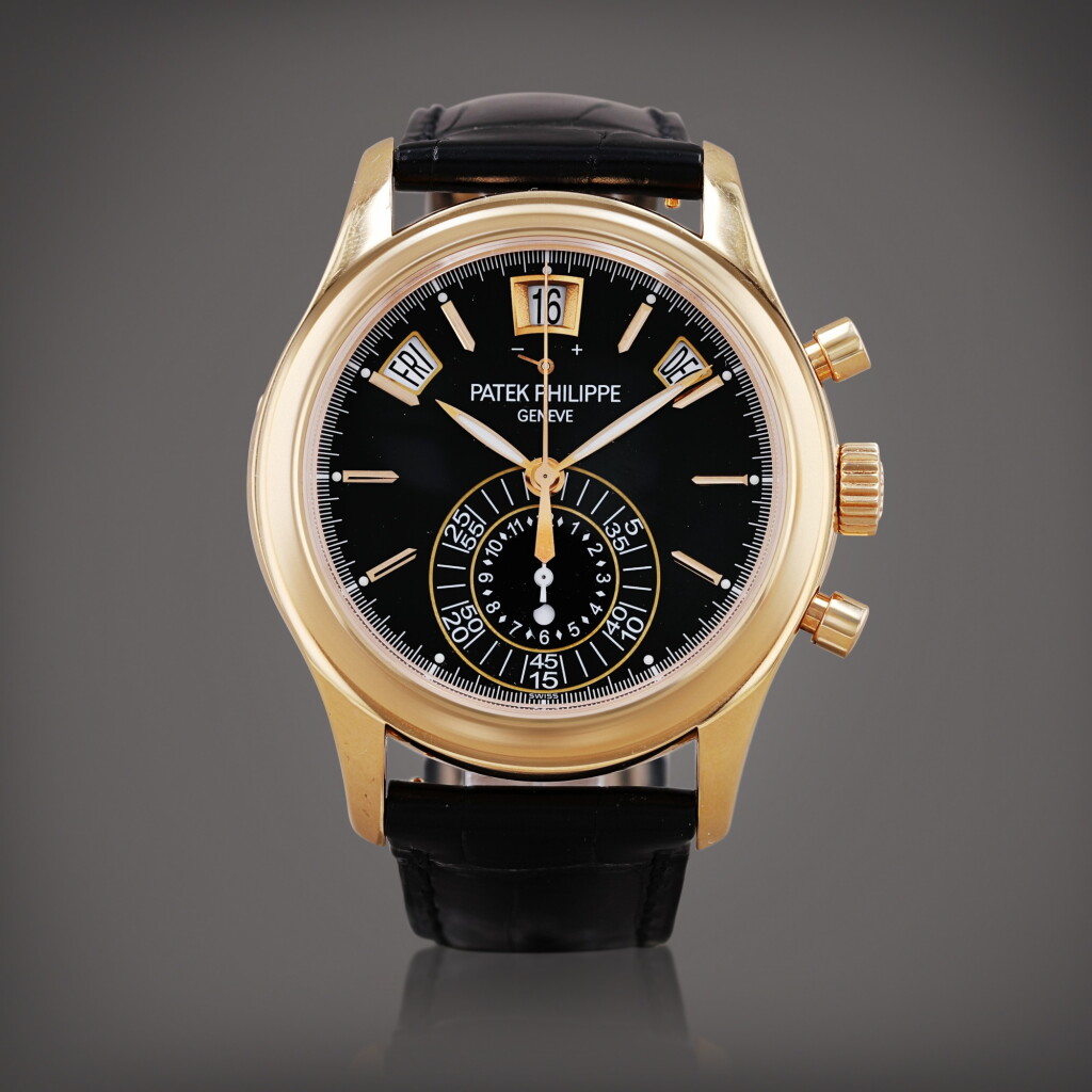 View full screen - View 1 of Lot 356. Reference 5960R-010 Montre bracelet chronographe flyback à quantième annuel en or rose avec indicateur de réserve de marche et indicateur jour/nuit | Pink gold flyback chronograph and annual calendar wristwatch with power reserve and day-night indication Vers 2012 | Circa 2012.