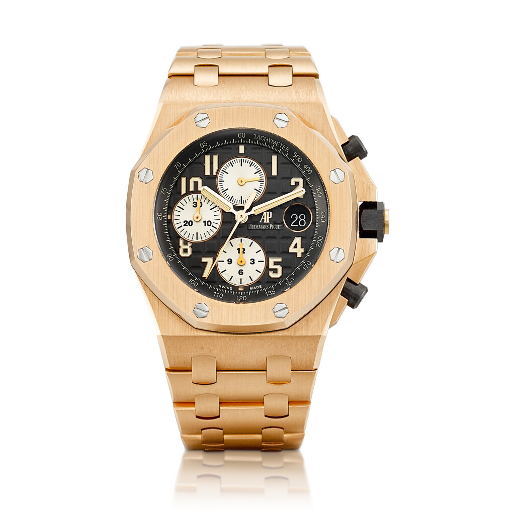 View full screen - View 1 of Lot 2308. Royal Oak Offshore, Reference 26470OR.OO.A125CR.01 | A pink gold chronograph wristwatch with date and bracelet, Circa 2017 | 愛彼 | 皇家橡樹離岸型系列 型號26470OR.OO.A125CR.01 | 粉紅金計時鏈帶腕錶,備日期顯示,約2017年製.