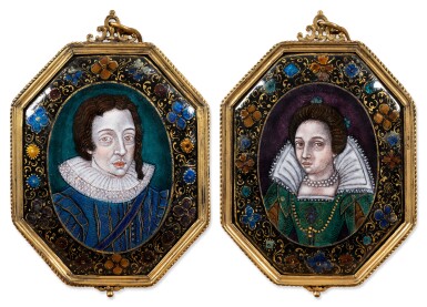 View full screen - View 1 of Lot 143. A pair of Limoges polychrome painted enamel octagonal portraits of a Noble couple, attributed to Jean Limosin (ca. 1580-1646), circa 1615.