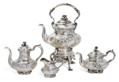 View full screen - View 1 of Lot 164. A RUSSIAN SILVER PART TEA SET, PROBABLY CARL GUSTAV SIMMONSSON, ST PETERSBURG, 1856 AND ALEXANDER MACRAE, LONDON, 1866.