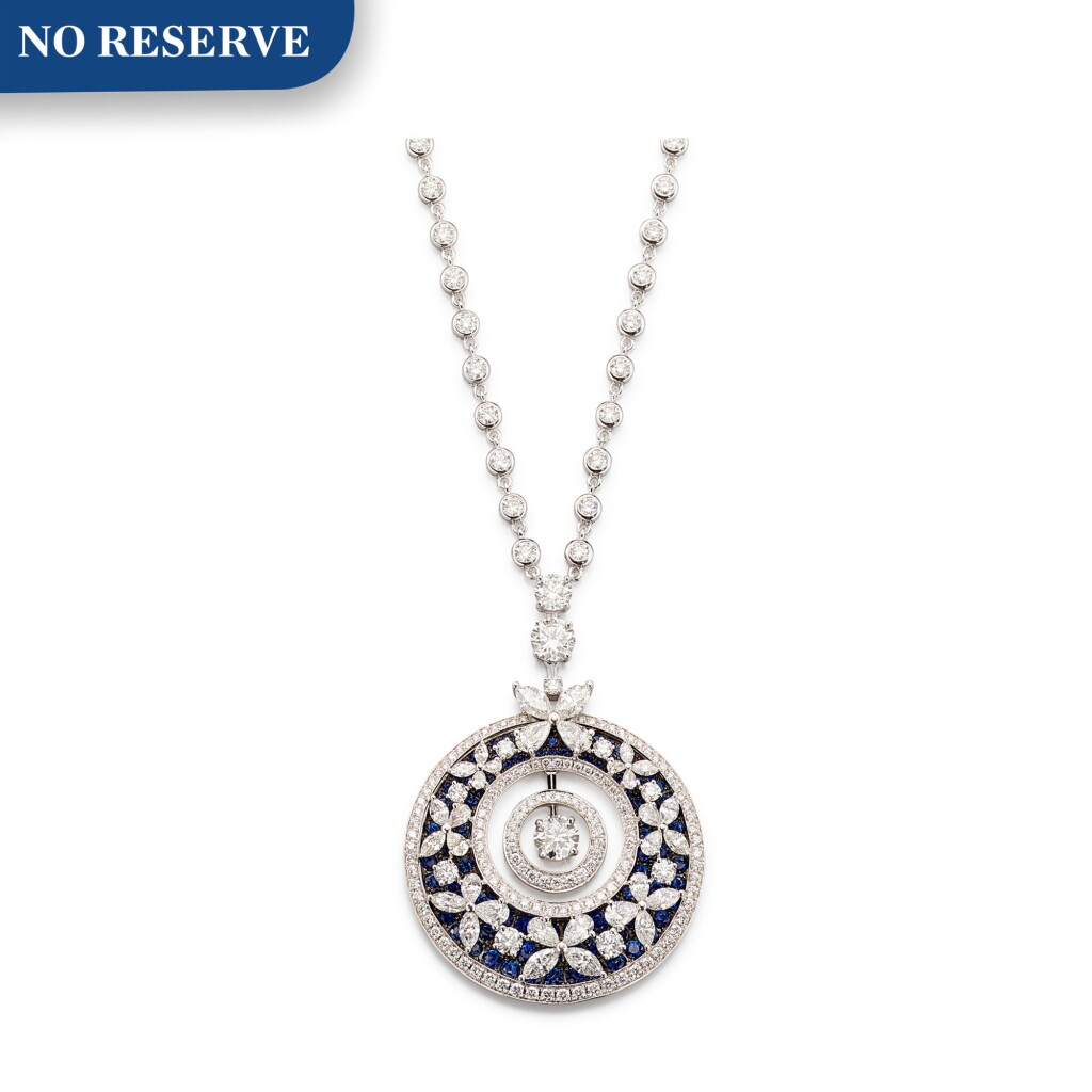 View full screen - View 1 of Lot 1073. 'Butterfly' Sapphire and Diamond Pendent Necklace | 格拉夫| 'Butterfly' 鑽石 配 藍寶石 項鏈 (鑽石及藍寶石共重約10.10及3.30克拉).