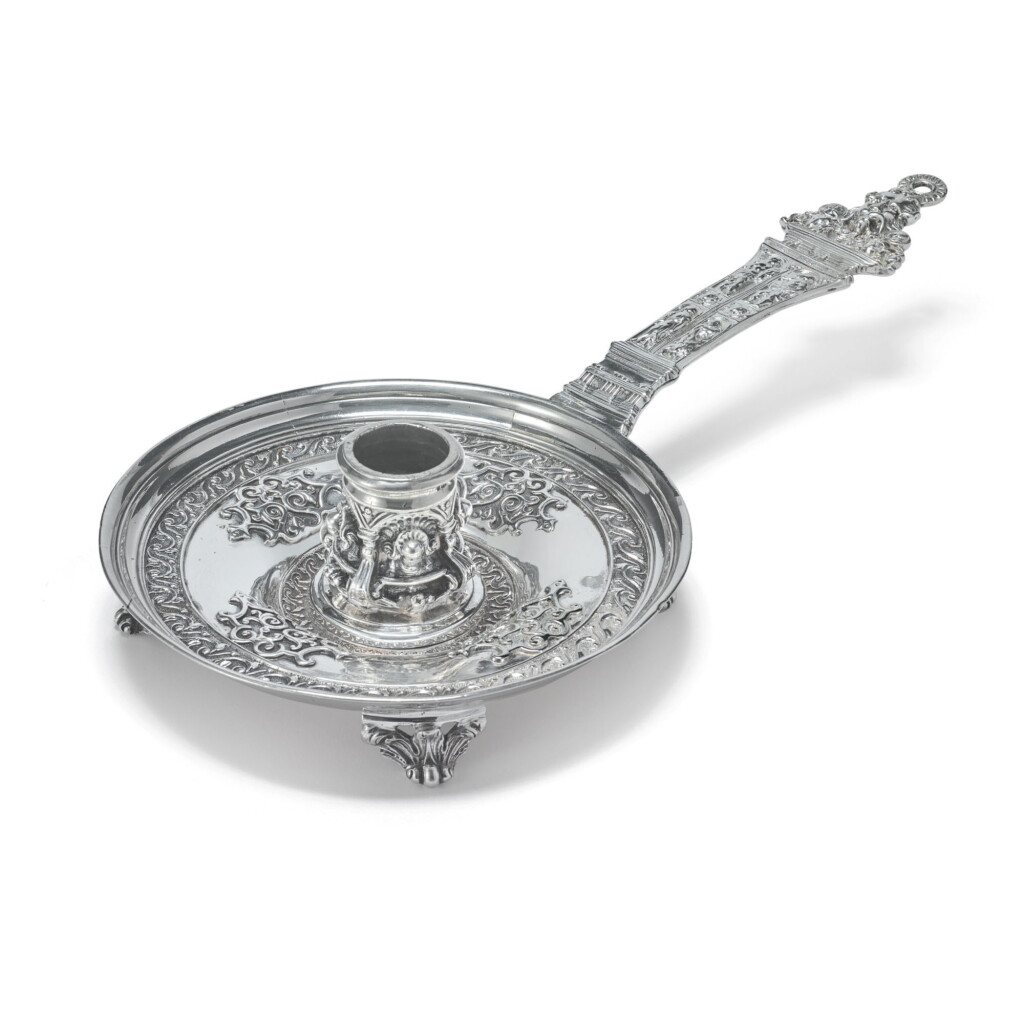 View full screen - View 1 of Lot 796. AN UNUSUAL VICTORIAN SILVER RENAISSANCE REVIVAL CHAMBERSTICK, EDWARD FARRELL, LONDON, 1843.