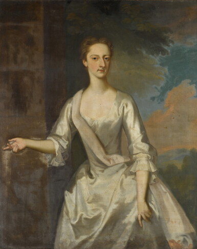View full screen - View 1 of Lot 146. ENOCH SEEMAN | PORTRAIT OF MISS JONES, THREE-QUARTER-LENGTH, IN A WHITE DRESS.