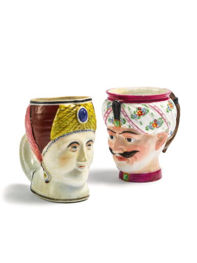 View full screen - View 1 of Lot 154. Two Russian Porcelain Figural Mugs, 19th century.