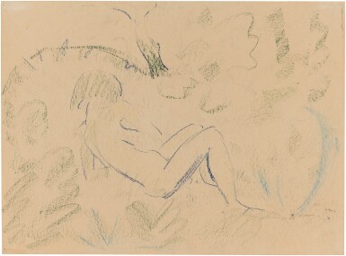 View full screen - View 1 of Lot 62. Liegendes Mädchen am Waldrand (Lying girl at the edge of a forest).