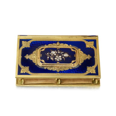 View full screen - View 1 of Lot 169. A Jeweled Gold and Enamel Aide-Mémoire with Concealed Watch, Probably Geneva, Circa 1840.