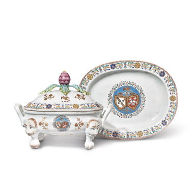 View full screen - View 1 of Lot 678. A Rare and Important Chinese Export Armorial Tureen, Cover and Stand, Qing Dynasty, Qianlong Period, circa 1759.
