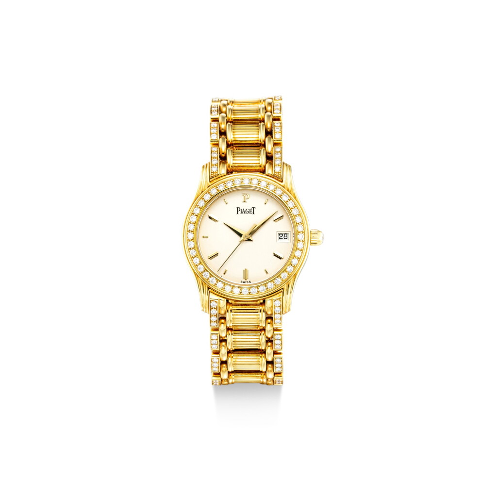 Voir en plein écran - Voir 1 du lot 863. PIAGET | REFERENCE 22005 M 505 D, A YELLOW GOLD AND DIAMOND-SET WRISTWATCH WITH DATE AND BRACELET, CIRCA 1990.