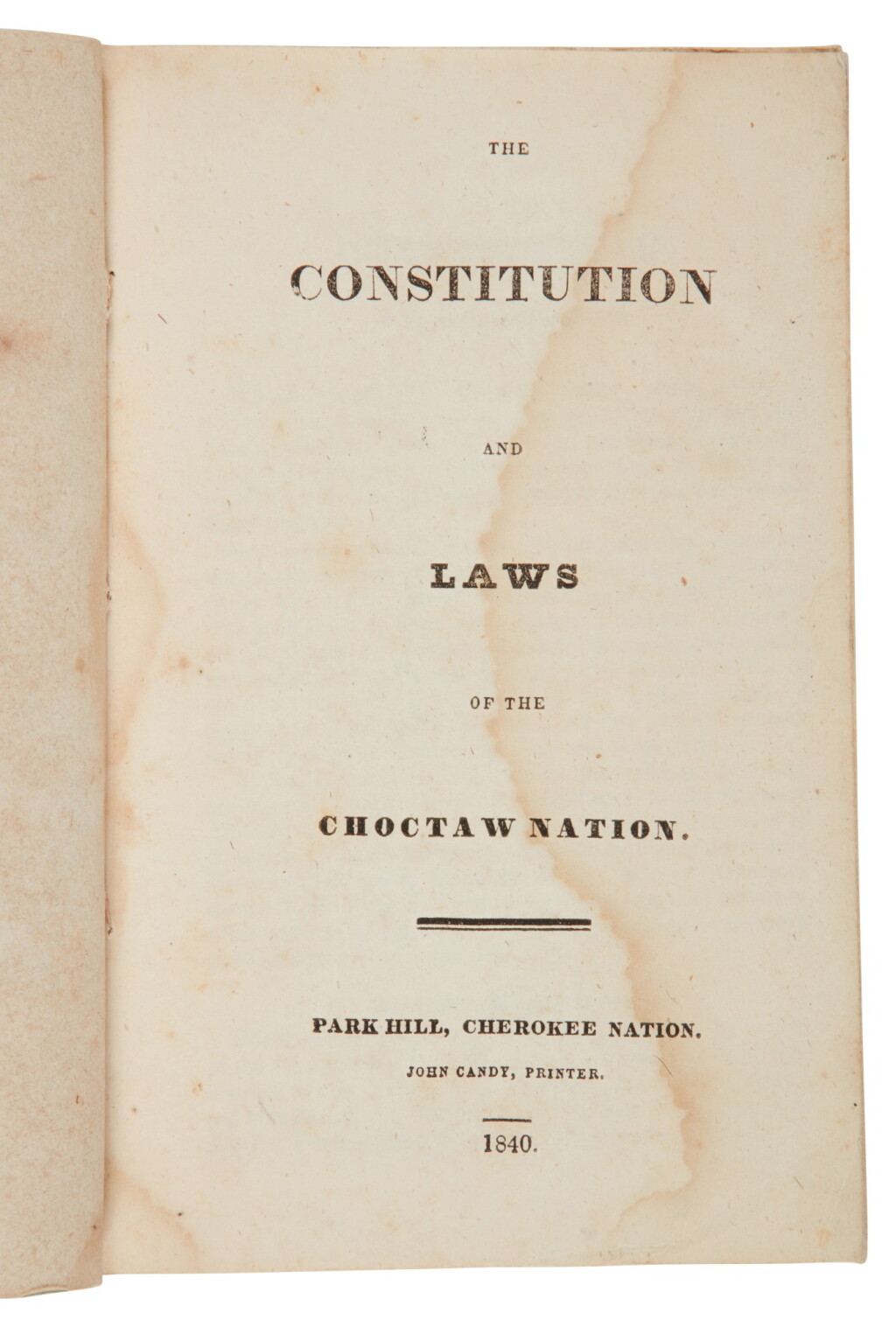 View full screen - View 1 of Lot 10. Choctaw Nation | "The earliest known printing of Choctaw laws …".