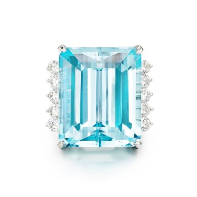 View full screen - View 1 of Lot 503. Aquamarine and Diamond Ring | 卡地亞 | 海藍寶 配 鑽石 戒指.