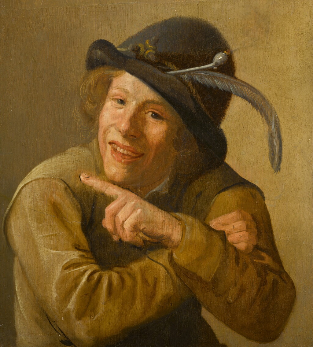 全萤幕检视 - 查看58JAN MIENSE MOLENAER | A SMILING YOUTH WEARING A BLACK HAT WITH A FEATHER AND A CLAY PIPE IN THE BRIM的1