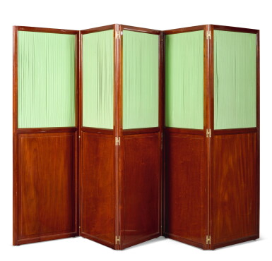 View full screen - View 1 of Lot 41. A LOUIS XVI MAHOGANY FIVE-FOLD SCREEN, BY HENRI JACOB, CIRCA 1779 .