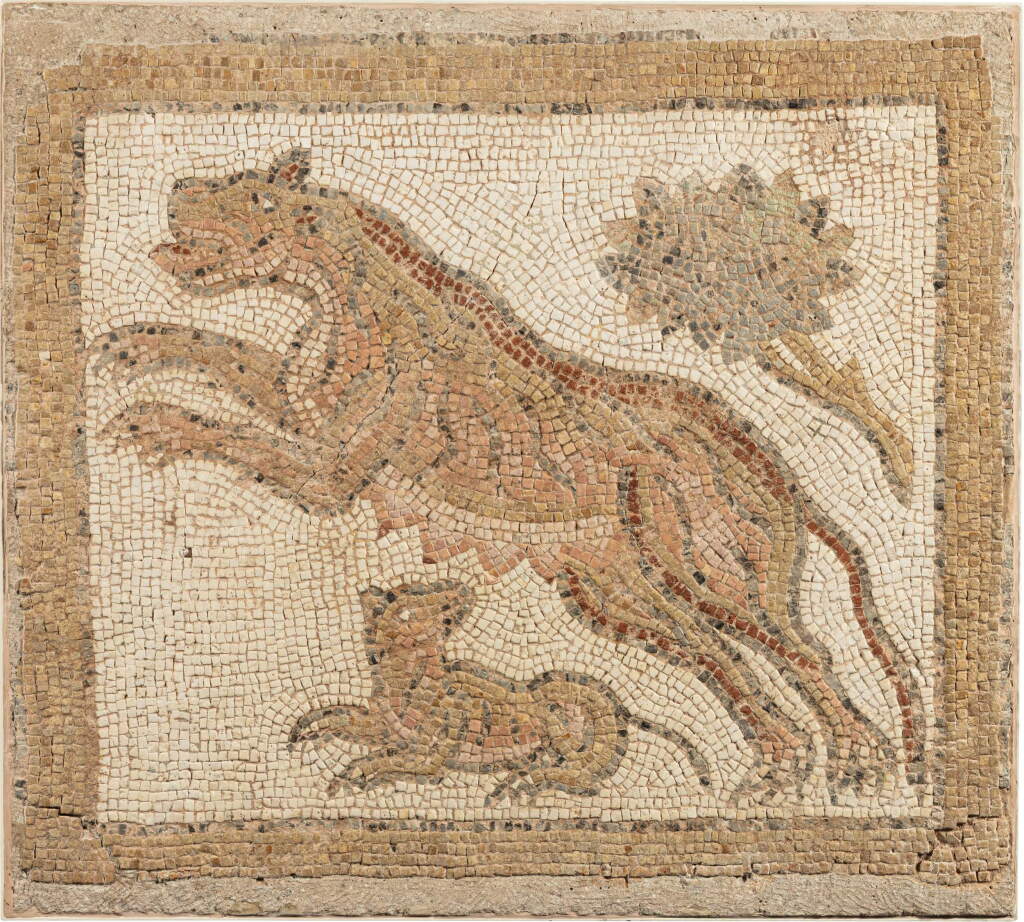 View full screen - View 1 of Lot 546. A Byzantine Mosaic Panel with Leaping Feline, circa 5th/6th Century A.D..