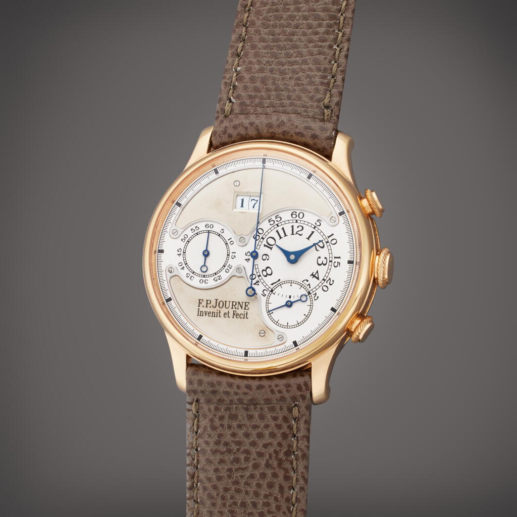 View full screen - View 1 of Lot 67. Octa Chronographe | A pink gold automatic flyback chronograph wristwatch with date and brass movement, Circa 2004.