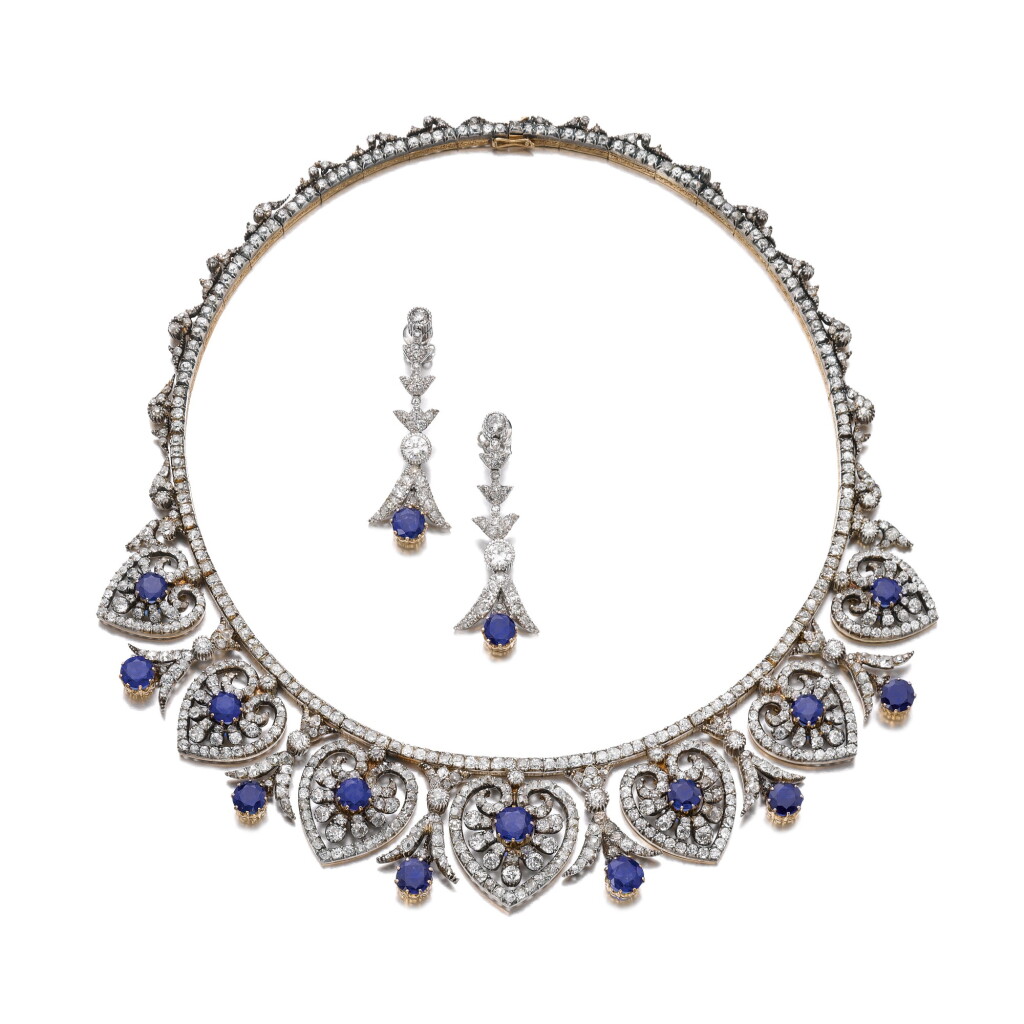 View full screen - View 1 of Lot 373. Sapphire and diamond demi-parure, late 19th century and later.
