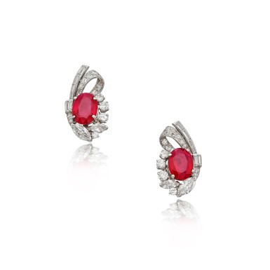 View full screen - View 1 of Lot 276. Pair of Ruby and Diamond Earclips.