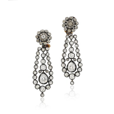 View full screen - View 1 of Lot 14. Diamond Pendent Earrings.