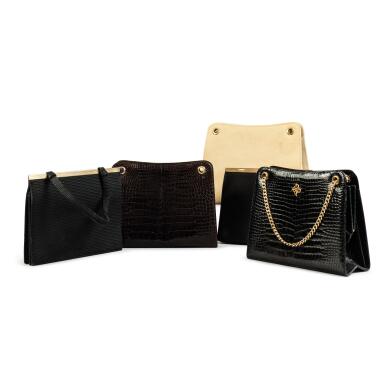 View full screen - View 1 of Lot 219. Black leather trapezoid bag, circa 1965.