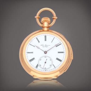 View full screen - View 1 of Lot 344. A pink gold open-faced minute repeating watch | Circa 1904.