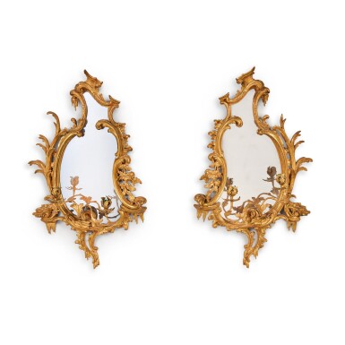 View full screen - View 1 of Lot 99. Pair of George III Giltwood Two-Light Girandoles, Circa 1760.
