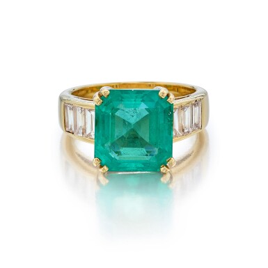 View full screen - View 1 of Lot 597. Emerald and Diamond Ring.