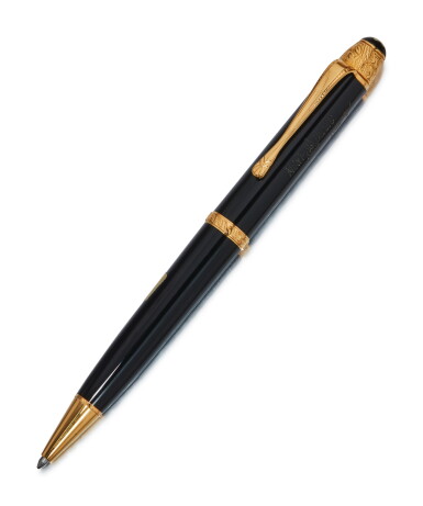 View full screen - View 1 of Lot 32. MONTBLANC | A LIMITED EDITION BLACK RESIN AND GOLD PLATED ACCENTS BALLPOINT PEN, CIRCA 1995.