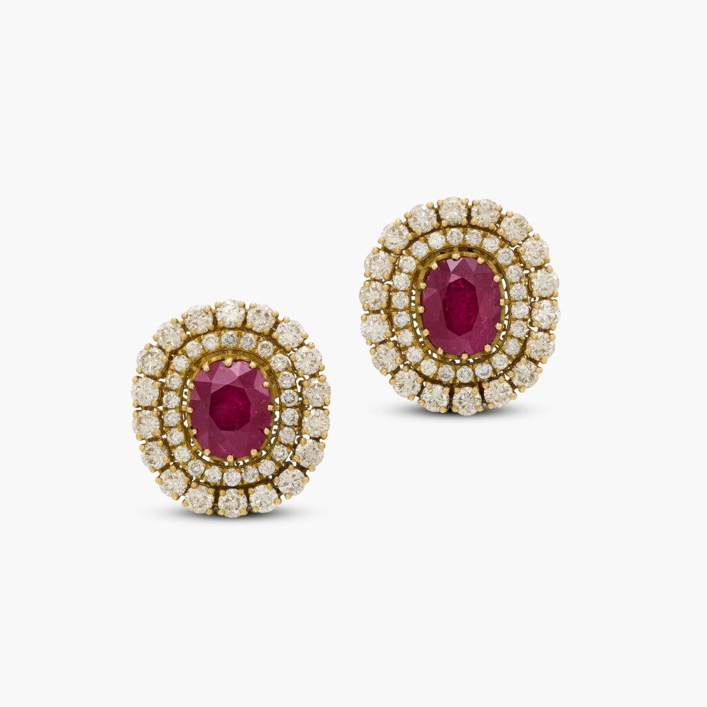 View full screen - View 1 of Lot 107. Ruby and Diamond Earrings .