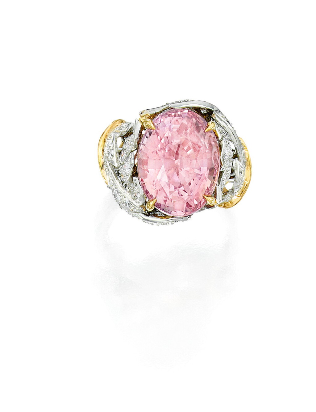 View full screen - View 1 of Lot 83. Schlumberger for Tiffany & Co. | Padparadscha Sapphire and Diamond Ring.