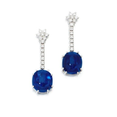 View full screen - View 1 of Lot 173. Pair of sapphire and diamond earrings (Paio di orecchini in diamanti e zaffiri).