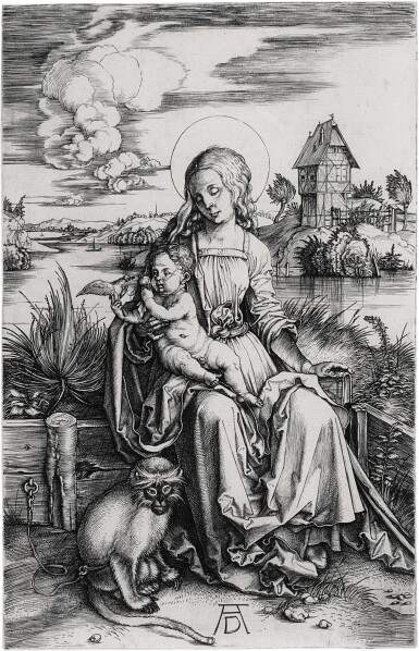 View full screen - View 1 of Lot 501. The Virgin and Child with a Monkey (Bartsch 42; Meder, Hollstein 30; Schoch Mende Scherbaum 20).