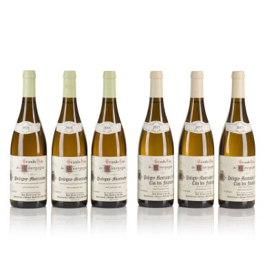 View full screen - View 1 of Lot 158. Puligny Montrachet, Les Folatières 2017 and Puligny Montrachet 2016 from Paul Pernot (6 BT).