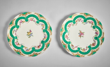 View full screen - View 1 of Lot 623. A Pair of Sèvres Porcelain Plates (Assiette à guirlandes), circa 1759.