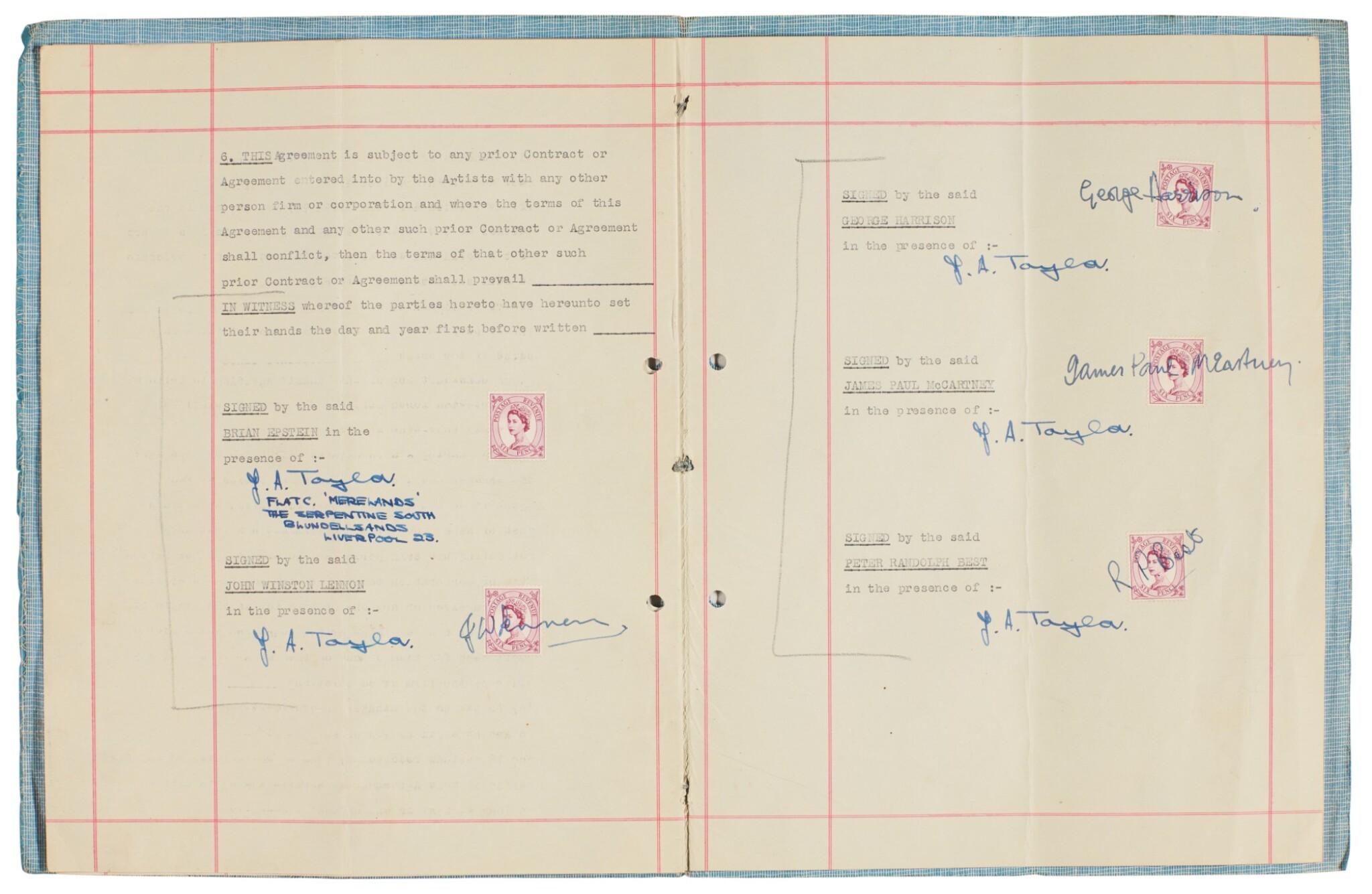 The Beatles Signed Management Contract With Brian Epstein 24 January 1962 English Literature History Children S Books And Illustrations Books Manuscripts Sotheby S The Beatles Signed Management Contract With Brian Epstein 24 January 1962 English Literature History Children S Books And Illustrations Books Manuscripts Sotheby S
