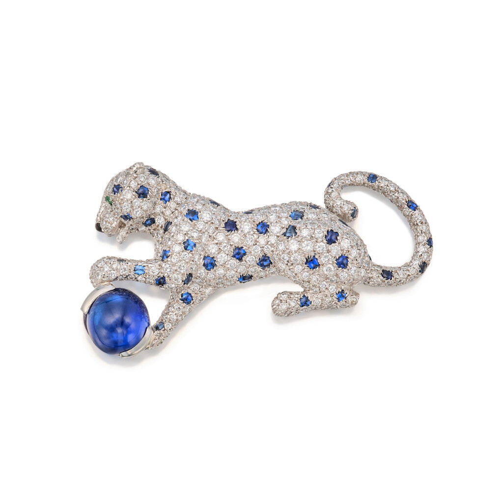 View full screen - View 1 of Lot 68. Sapphire, Emerald and Diamond 'Panthère' Clip-Brooch.
