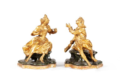 View full screen - View 1 of Lot 72. A pair of Louis XV gilt-bronze figures | Paire de figures en bronze doré d'époque Louis XV.
