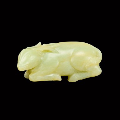 View full screen - View 1 of Lot 165. A yellow jade figure of a deer 17th century | 十七世紀 黃玉臥鹿.