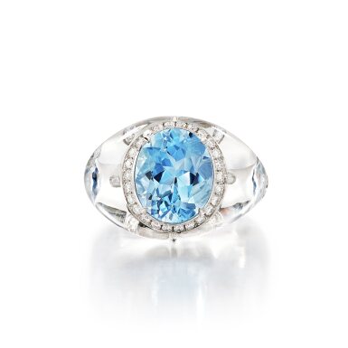 View full screen - View 1 of Lot 2742. Aquamarine, Rock Crystal and Diamond Ring | 海藍寶 及 白水晶 配 鑽石 戒指.
