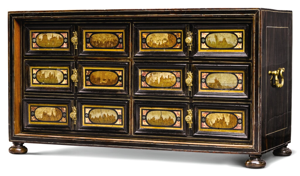View full screen - View 1 of Lot 56. AN ITALIAN GILT-BRONZE AND PIETRE PAESINA MOUNTED EBONY CABINET, FLORENCE MID-17TH CENTURY.
