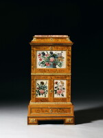 Secrétaire en marqueterie d’érable, satiné, amarante, bois de rose en partie teinté, peinture sous verre sur fond de satin et bronze doré d'époque Louis XVI, vers 1780, estampille de Philippe-Claude Montigny
