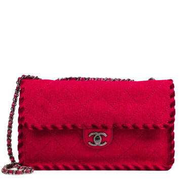 View full screen - View 1 of Lot 353. Red Quilted Wool and Velvet Timeless Classic Jumbo Single Flap Brushed Ruthenium Hardware, 2013-2014.