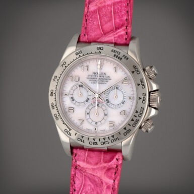 View full screen - View 1 of Lot 208. Daytona 'Zenith', Reference 16519 | A white gold chronograph wristwatch with mother-of-pearl dial | Circa 2000.