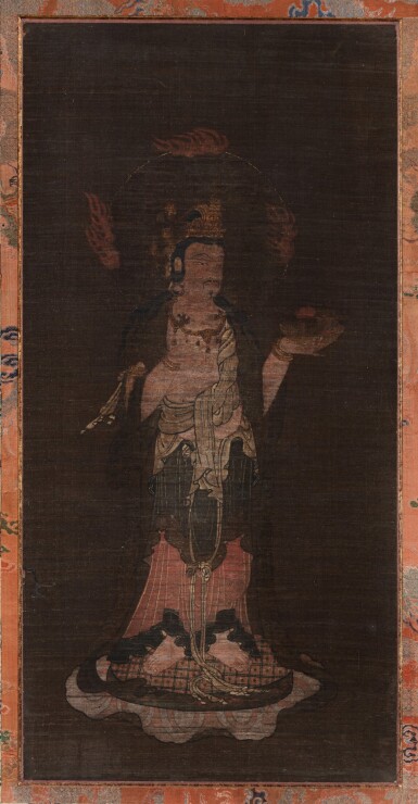 View full screen - View 1 of Lot 262. Anonyme Avalokiteshvara Japon, fin de la période Edo | 日本 或為江戶時期晚期 觀世音菩薩圖 | Anonymous Avalokiteshvara, ink and colour on silk, Japan, late Edo period in an earlier Muromashi style.