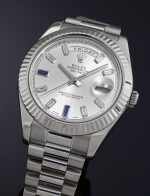 Reference 218239 Day-Date | A white gold, sapphire and diamond-set automatic wristwatch with day, date, and bracelet, Circa 2009