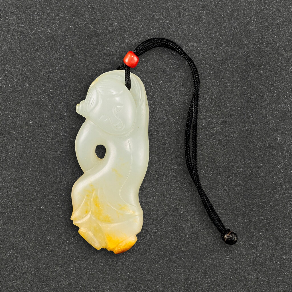 View full screen - View 1 of Lot 552. A TANG-STYLE WHITE JADE DANCING FIGURE QING DYNASTY | 清 白玉仿唐舞人.